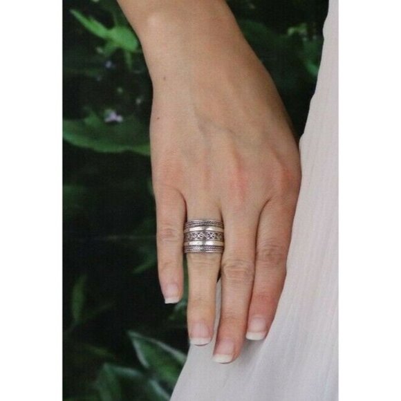 Sterling Silver Rope Border Dome Thick Band Ring Size 5 3/4 - Picture 2 of 6